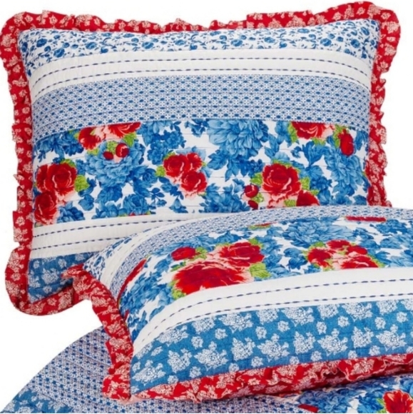 The Pioneer Woman Sham Set Standard Size 2-PC Red White Blue Heritage Floral NWT - Picture 1 of 10